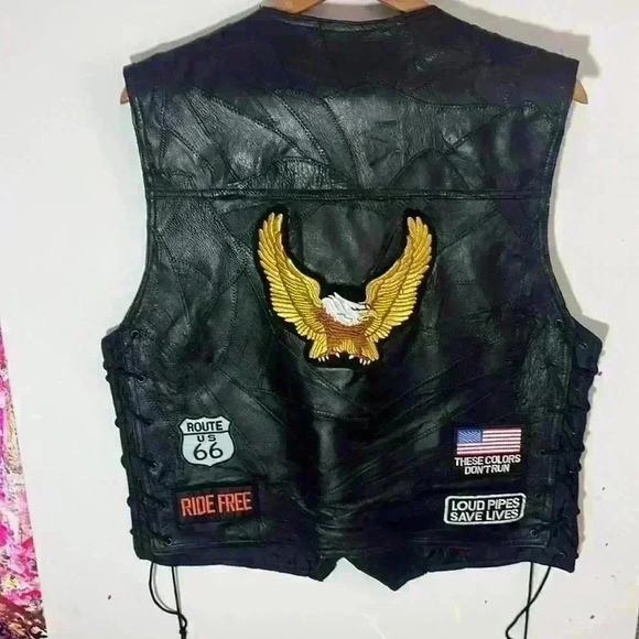 Vintage leather side tie Harley-Davidson Men's Leather Vest M with 8 patches - Picture 3 of 11